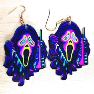 Ghostface, Scream, Neon, 2.5" Drop Earrings, Acrylic